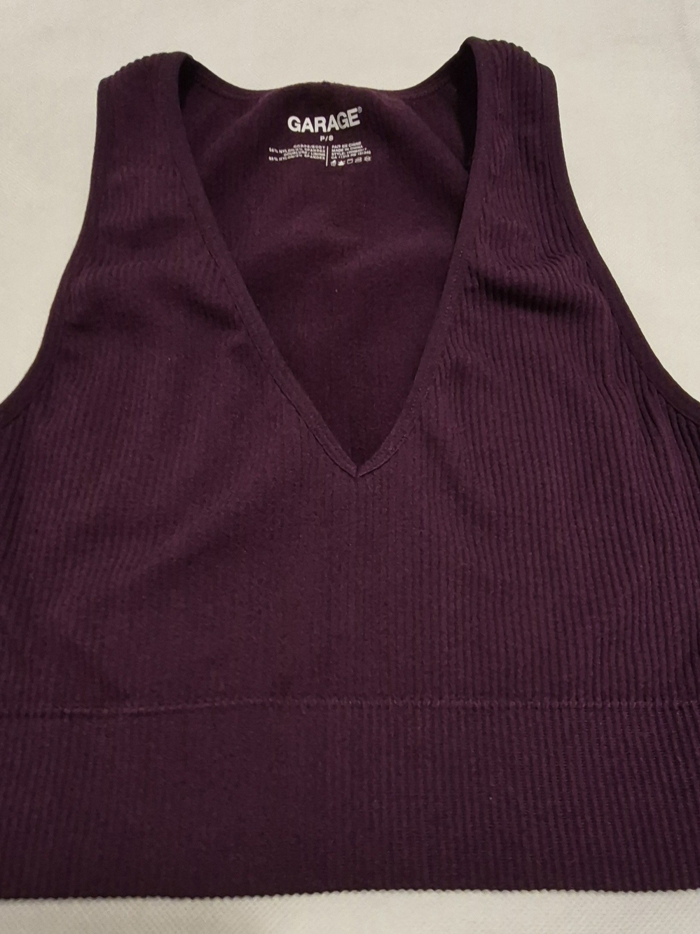 Garage Ribbed V-Neck Crop Tank - Plum